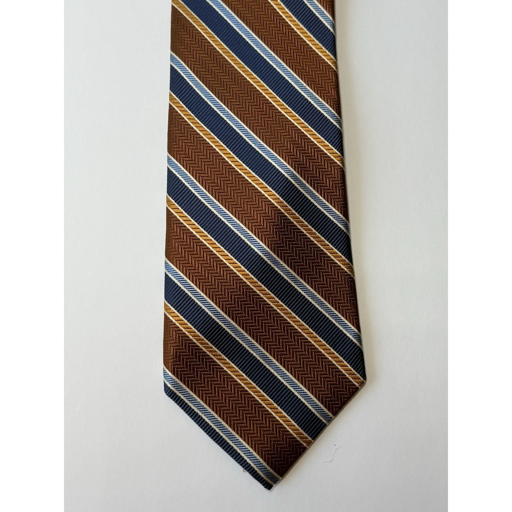 Daniel CREMIEUX 100% Silk Tie Brown Blue Yellow White Striped Hand Made In Italy